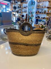 SİYAH BEJ HASIR ÇANTA 48X20X32CM