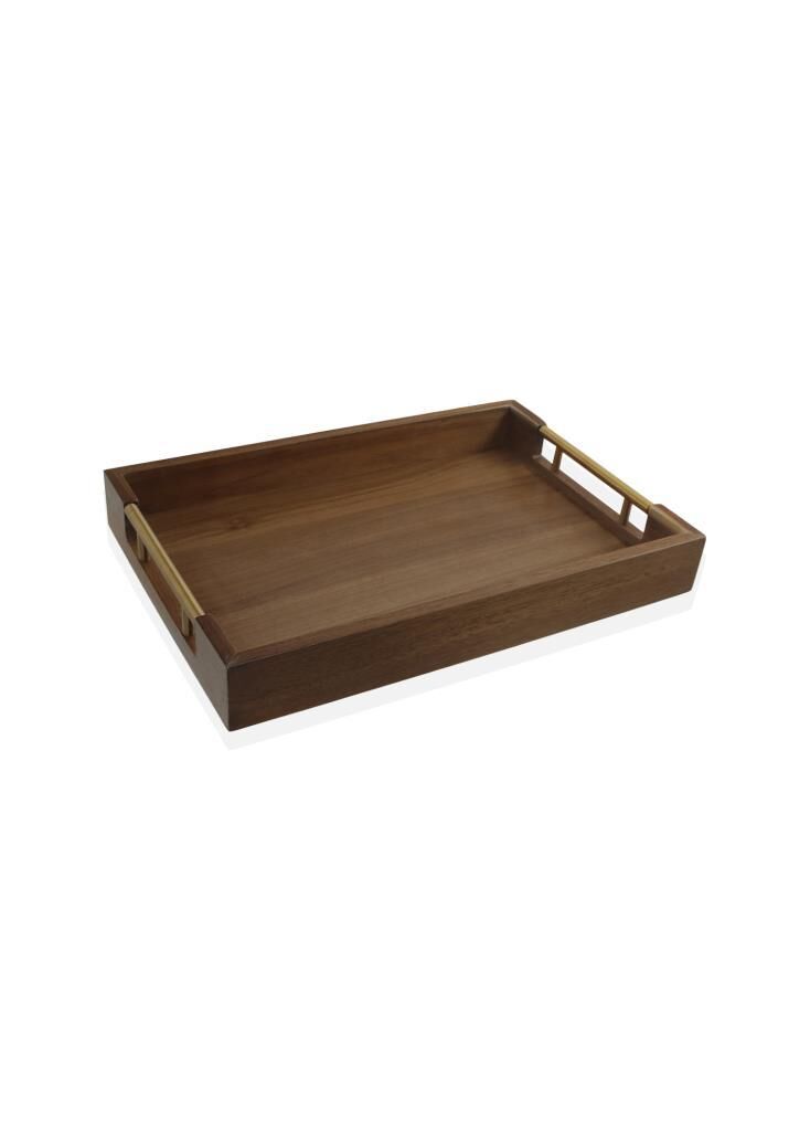 NATURA METAL KULPLU AKASYA TEPSİ GOLD 38X26CM