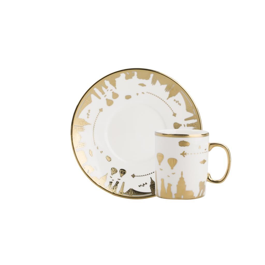 WORLD BEYAZ ALTIN 6 KİŞİLİK TÜRK KAHVESİ FİNCANI