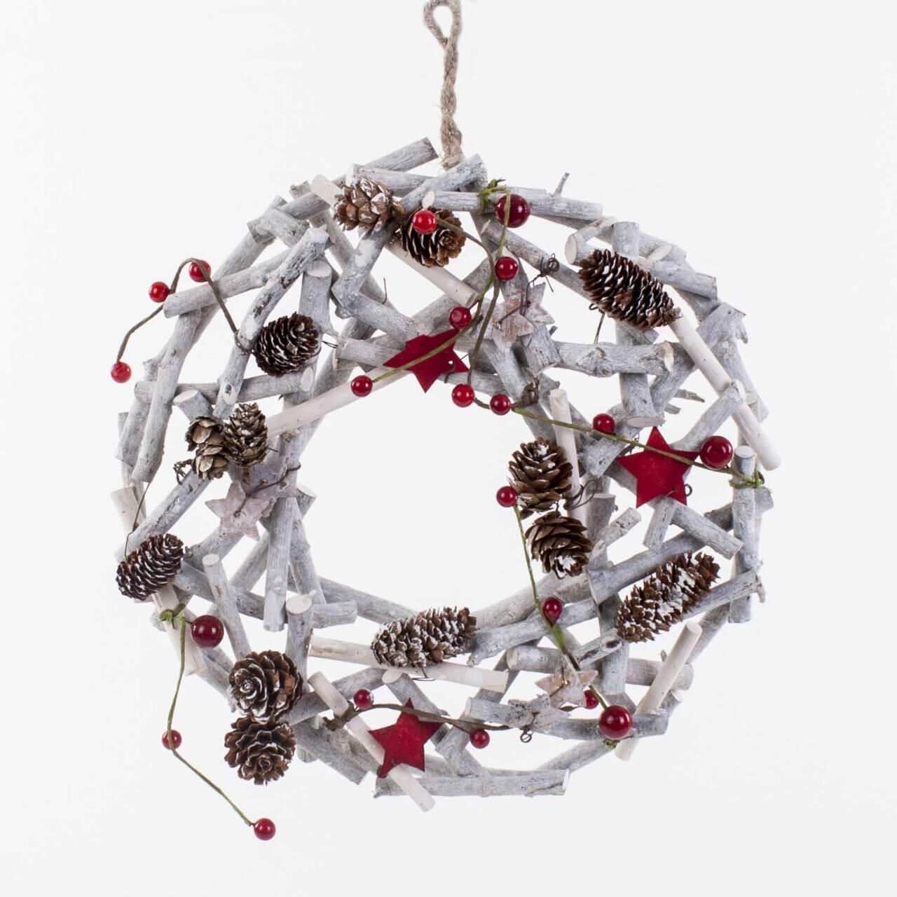 BEYAZ DAL YILBAŞI KAPI SÜSÜ 30CM