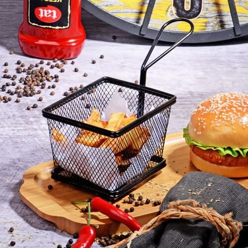 SİYAH METAL SUNUM SEPETİ/SÜZGEÇ 22X10CM