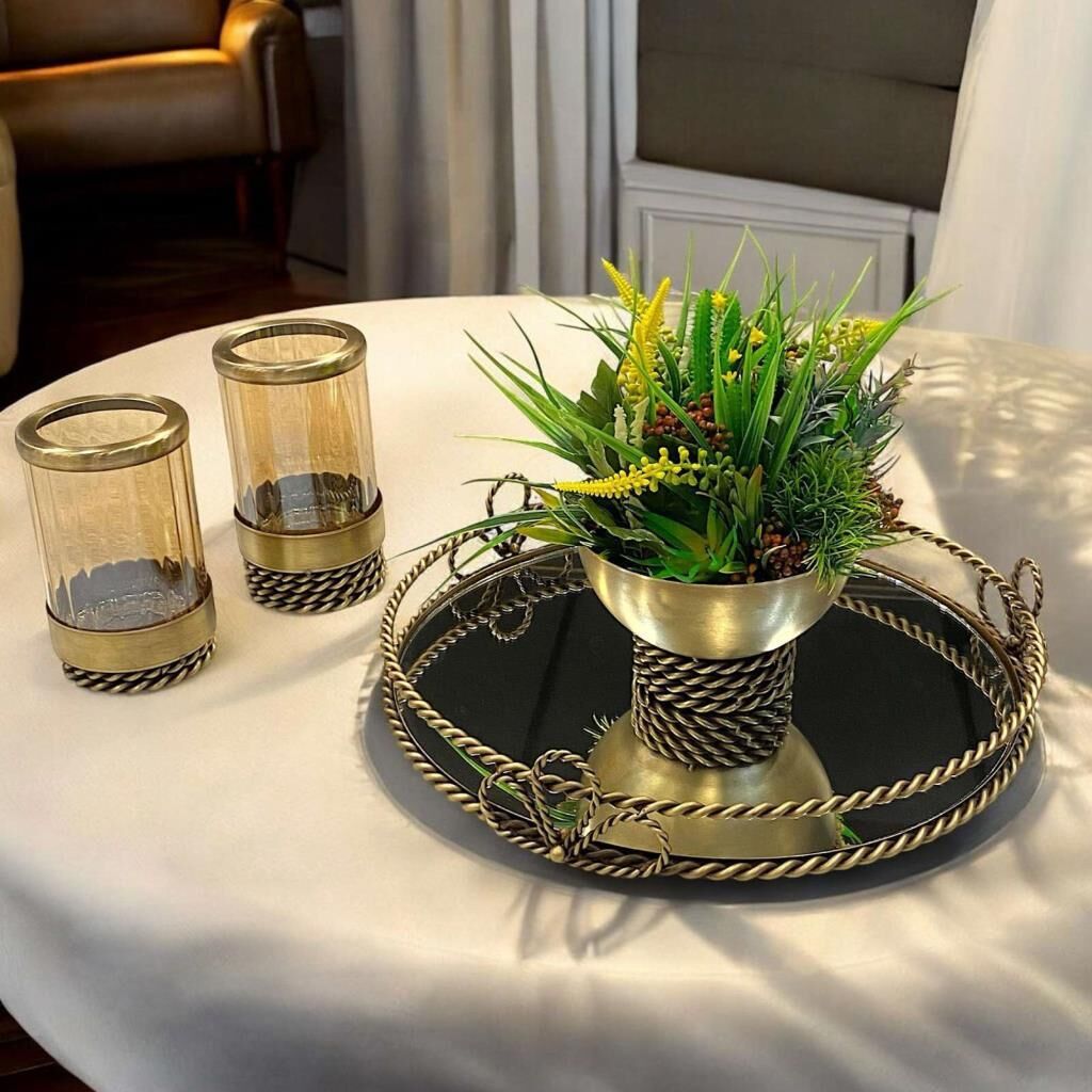 ALTIN ESKİTME MOTİFLİ 4 PARÇA JARDİNYER SET