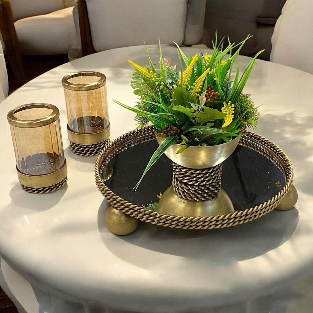 ALTIN ESKİTME TOP AYAKLI 4 PARÇA YUVARLAK JARDİNJER SET