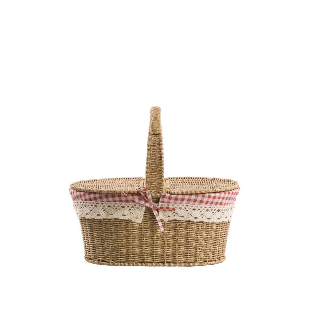 SENTETİK HASIR OVAL KAPAKLI PİKNİK SEPETİ 39CM