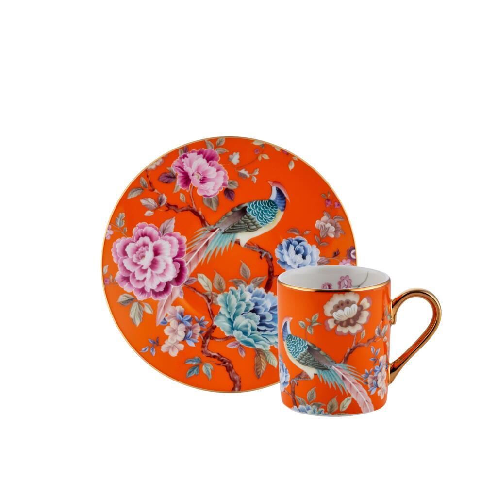 TURUNCU TAVUS KUŞU TEK KİŞİLİK TÜRK KAHVESİ FİNCANI