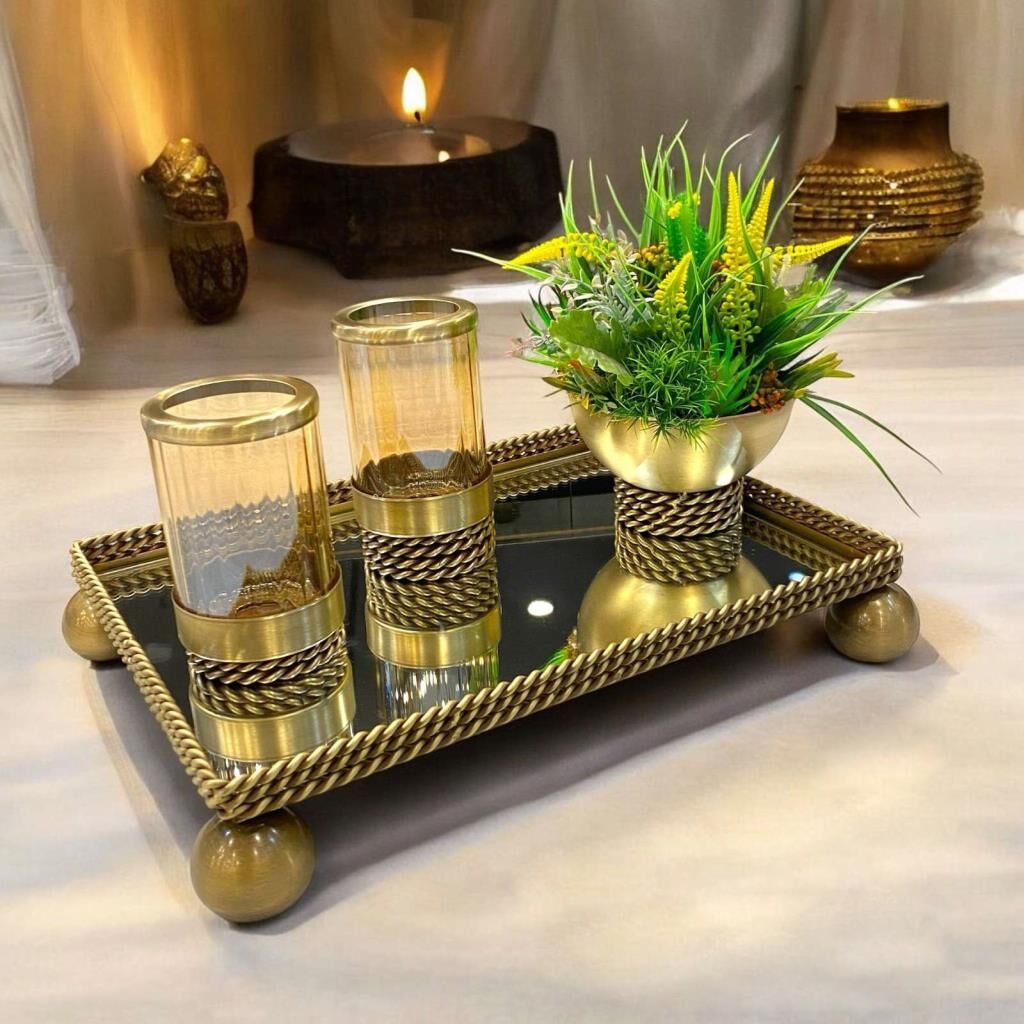 ALTIN ESKİTME TOP AYAKLI 4 PARÇA DİKDÖRTGEN JARDİNYER SET