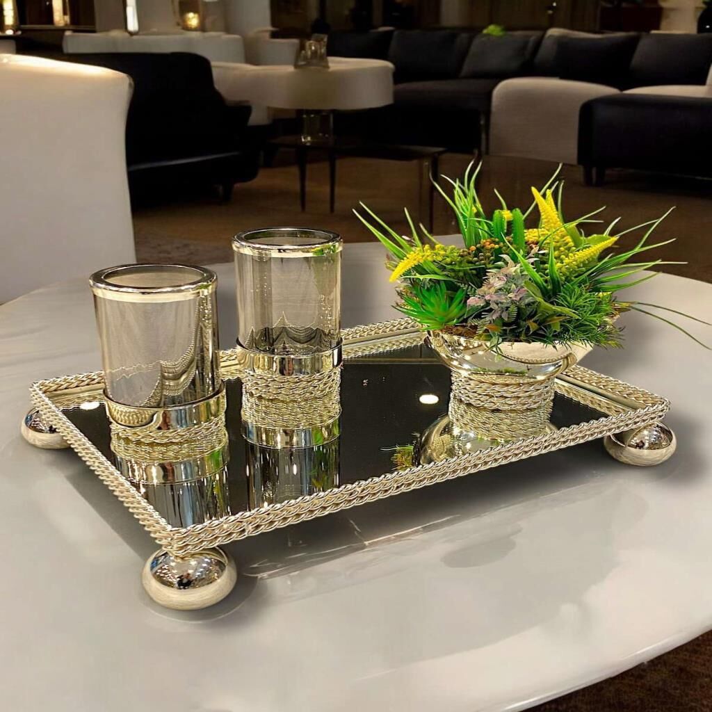 GÜMÜŞ TOP AYAKLI 4 PARÇA DİKDÖRTGEN JARDİNYER SET