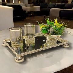 GÜMÜŞ TOP AYAKLI 4 PARÇA DİKDÖRTGEN JARDİNYER SET