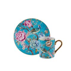 TURKUAZ TAVUS KUŞU TEK KİŞİLİK TÜRK KAHVESİ FİNCANI