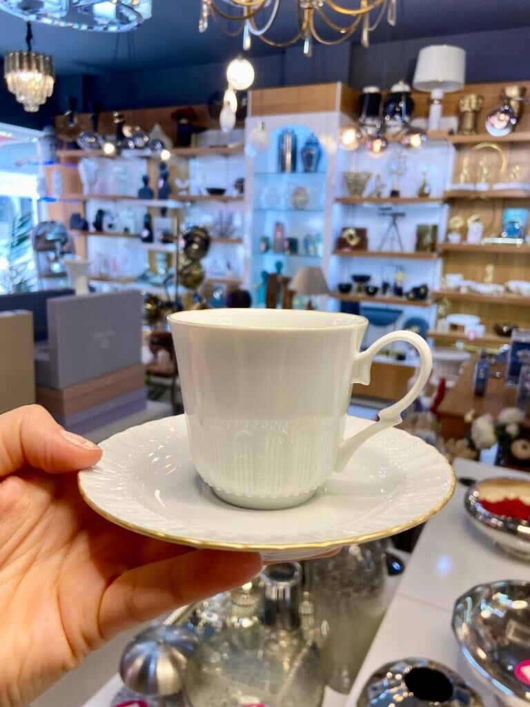 KÜTAHYA PORSELEN BEYAZ MAT ALTIN TEK KİŞİLİK ÇAY FİNCANI