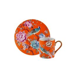 TURUNCU TAVUS KUŞU 6 KİŞİLİK TÜRK KAHVESİ FİNCANI