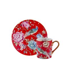 KIRMIZI TAVUS KUŞU 6 KİŞİLİK TÜRK KAHVESİ FİNCANI