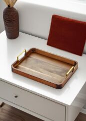 NATURA METAL KOLLU AKASYA TEPSİ GOLD 38X28CM