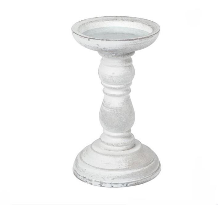 BEYAZ ESKİTME AHŞAP MUMLUK 10X17CM