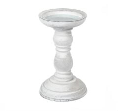 BEYAZ ESKİTME AHŞAP MUMLUK 10X17CM