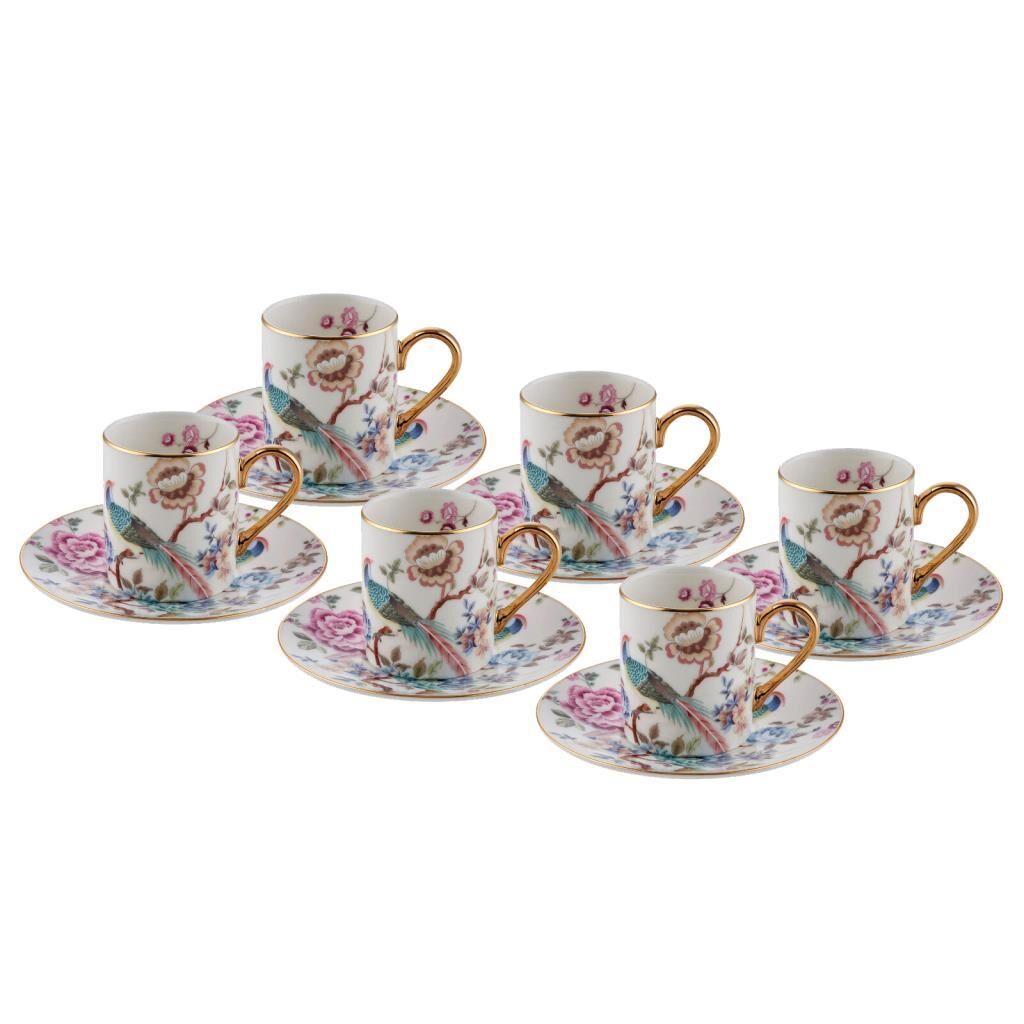 BEYAZ TAVUS KUŞU 6 KİŞİLİK TÜRK KAHVESİ FİNCANI