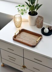 NATURA METAL KOLLU AKASYA TEPSİ GOLD 30X23CM