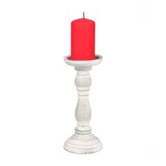 BEYAZ ESKİTME AHŞAP MUMLUK 10X24CM