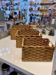 KAHVERENGİ SENTETİK HASIR 3'LÜ SEPET/KUTU