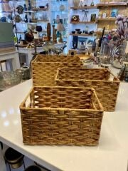 KAHVERENGİ SENTETİK HASIR 3'LÜ SEPET/KUTU