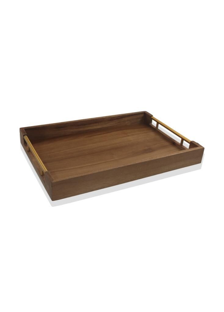 NATURA METAL KOLLU AKASYA TEPSİ GOLD 45X30CM