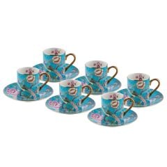 TURKUAZ TAVUS KUŞU 6 KİŞİLİK TÜRK KAHVESİ FİNCANI