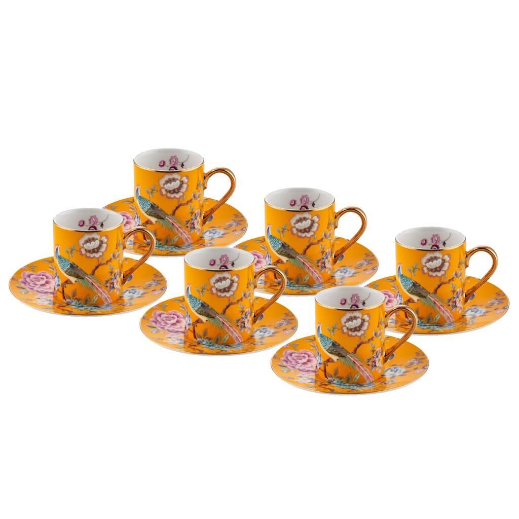 SARI TAVUS KUŞU 6 KİŞİLİK TÜRK KAHVESİ FİNCANI