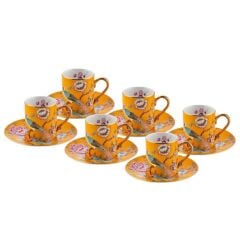 SARI TAVUS KUŞU 6 KİŞİLİK TÜRK KAHVESİ FİNCANI