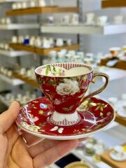 BORDO ÇİÇEKLİ TEK KİŞİLİK TÜRK KAHVESİ FİNCANI