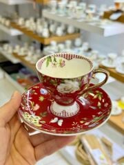 BORDO ÇİÇEKLİ TEK KİŞİLİK TÜRK KAHVESİ FİNCANI