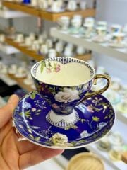 LACİVERT ÇİÇEKLİ TEK KİŞİLİK TÜRK KAHVESİ FİNCANI