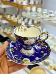 LACİVERT ÇİÇEKLİ TEK KİŞİLİK TÜRK KAHVESİ FİNCANI