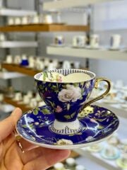 LACİVERT ÇİÇEKLİ TEK KİŞİLİK TÜRK KAHVESİ FİNCANI