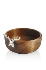 GEYİK FİGÜRLÜ AHŞAP KASE GÜMÜŞ 25X22X12CM