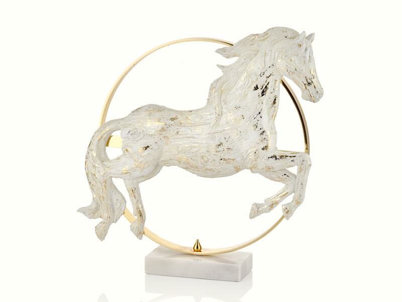 EVZA MERMER BEYAZ ALTIN AT DEKOR 42CM
