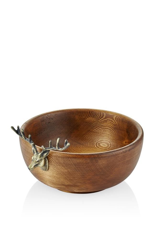 GEYİK FİGÜRLÜ AHŞAP KASE BRONZ 22X20X11CM