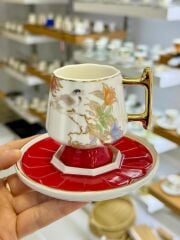 KIRMIZI AYAKLI TEK KİŞİLİK TÜRK KAHVESİ FİNCANI