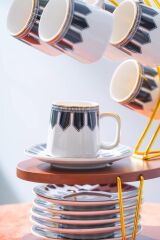 PUFFIN STANDLI 6 KİŞİLİK TÜRK KAHVESİ FİNCANI DESEN1