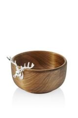 GEYİK FİGÜRLÜ AHŞAP KASE GÜMÜŞ 22X20X11CM