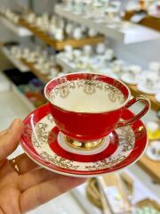 KIRMIZI ÇİÇEKLİ TEK KİŞİLİK TÜRK KAHVESİ FİNCANI