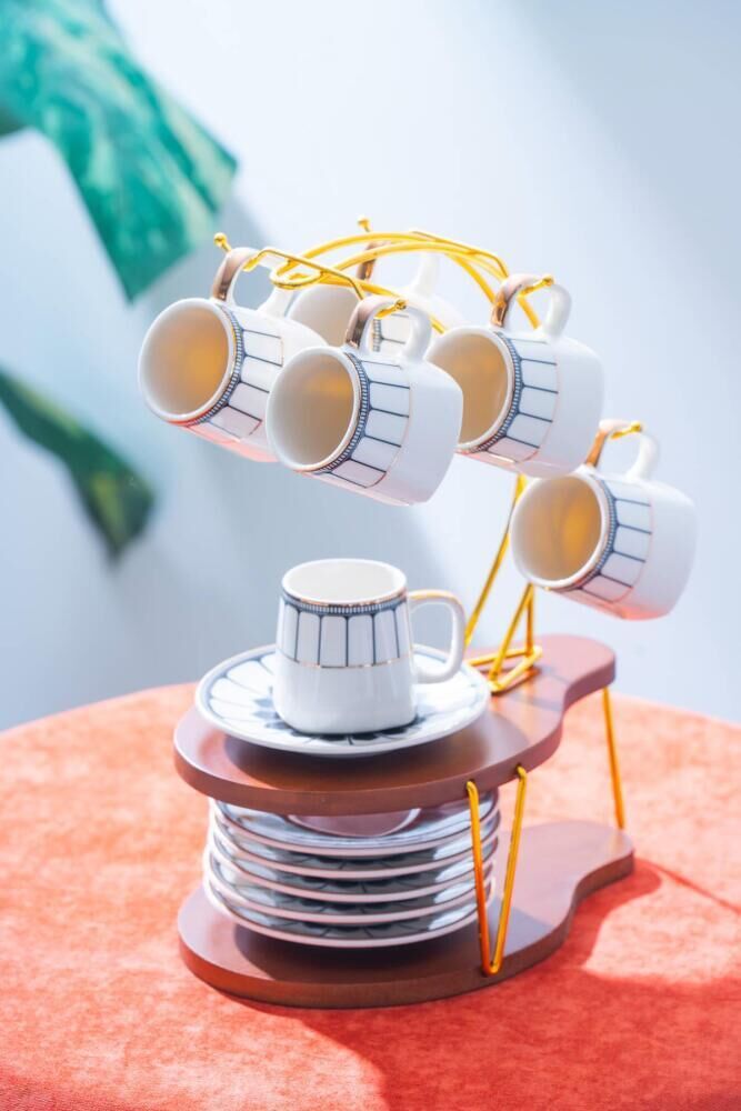 PUFFIN STANDLI 6 KİŞİLİK TÜRK KAHVESİ FİNCANI DESEN2