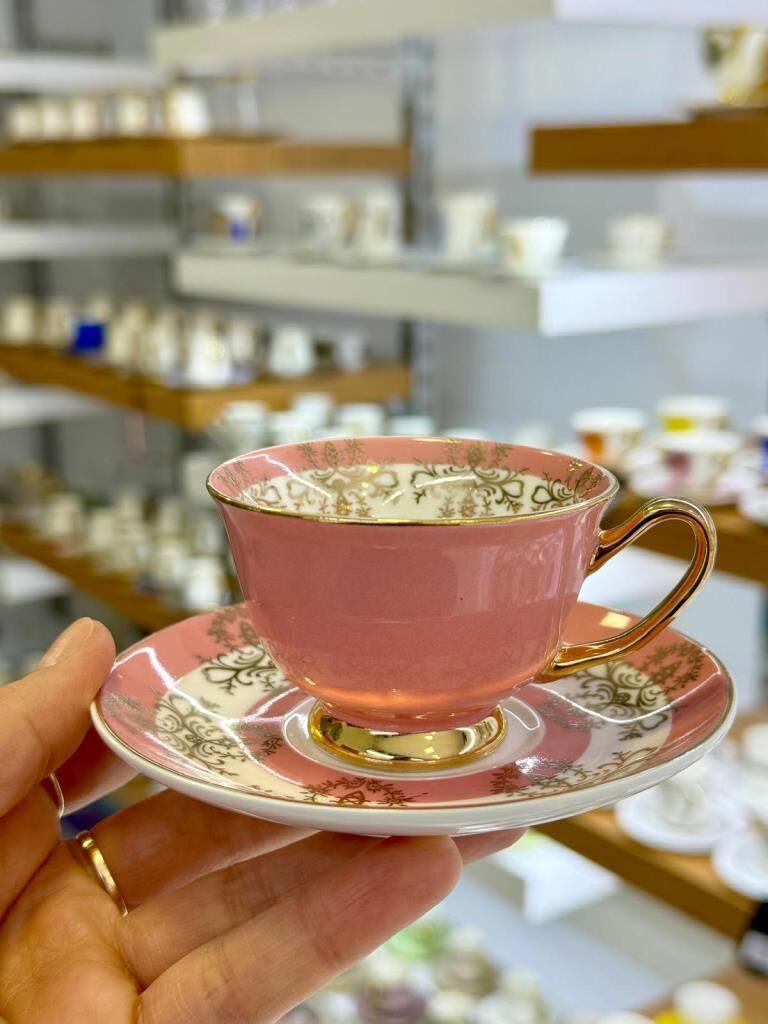 PEMBE ÇİÇEKLİ TEK KİŞİLİK TÜRK KAHVESİ FİNCANI