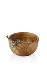 GEYİK FİGÜRLÜ AHŞAP KASE BRONZ 22X19X11CM