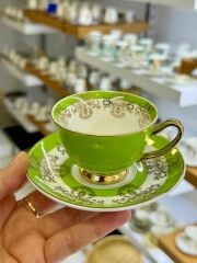 YEŞİL ÇİÇEKLİ TEK KİŞİLİK TÜRK KAHVESİ FİNCANI