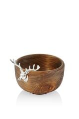 GEYİK FİGÜRLÜ AHŞAP KASE GÜMÜŞ 22X19X11CM