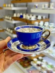 LACİVERT ÇİÇEKLİ TEK KİŞİLİK TÜRK KAHVESİ FİNCANI