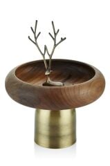 OTURAN GEYİK FİGÜRLÜ AHŞAP AYAKLI DEKORATİF KASE BRONZ 26X26X31CM