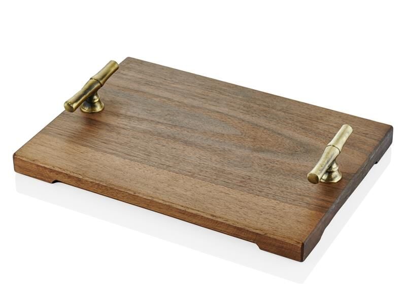 AHŞAP KULPLU DİKDÖRTGEN TEPSİ BRONZ 25X37X7CM