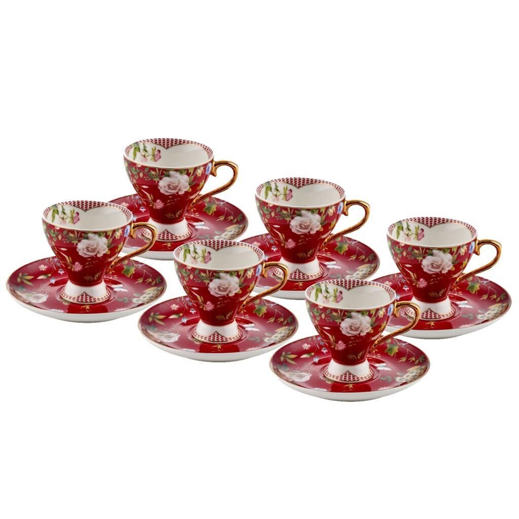 BORDO ÇİÇEKLİ 6 KİŞİLİK TÜRK KAHVESİ FİNCANI