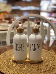 BEYAZ BAMBU 2'Lİ SIVI SABUNLUK SETİ